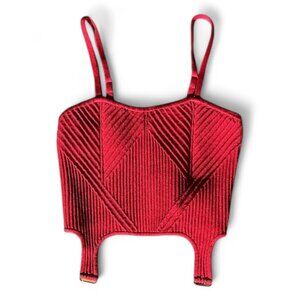 alo Yoga Denim Knit Garter Tank Bold Red S/P/CH